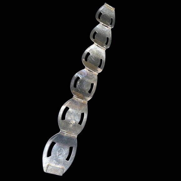 Vintage 1970s Silver 925 Panel Bracelet Faux Opal Beads Cabochons Mexico - Picture 8 of 14